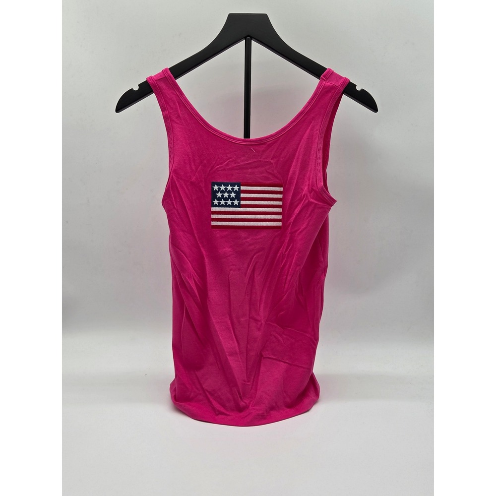 Zenana Women's Small Hot Pink American Flag Tank Top Cotton Blend 101-522